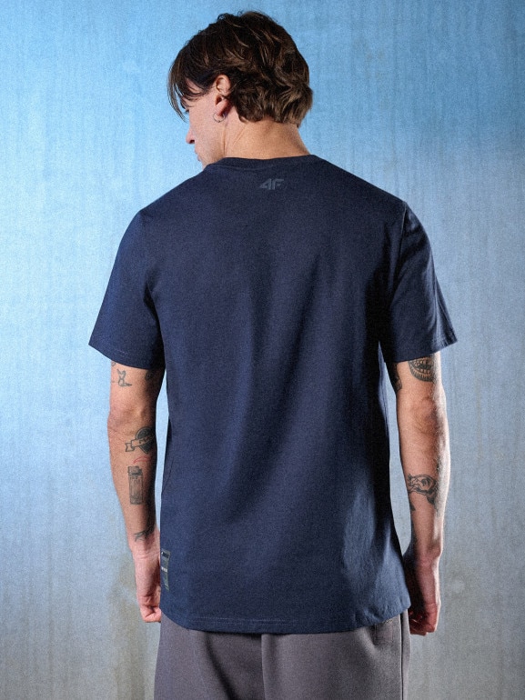 Męski t-shirt z nadrukiem 4F 4FRSS26TTSHM3659 - granatowy