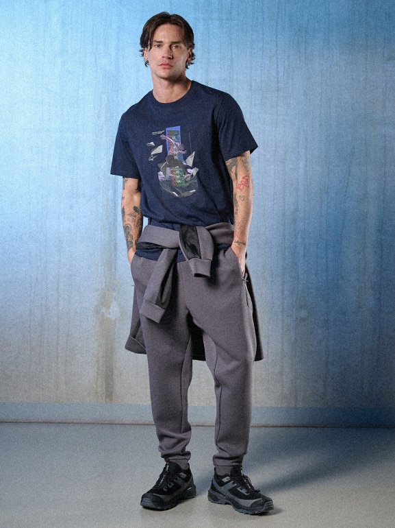 Męski t-shirt z nadrukiem 4F 4FRSS26TTSHM3659 - granatowy