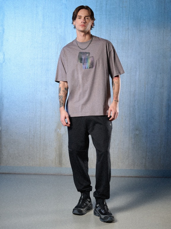 Męski t-shirt z nadrukiem 4F 4FRSS26TTSHM3660 - szary