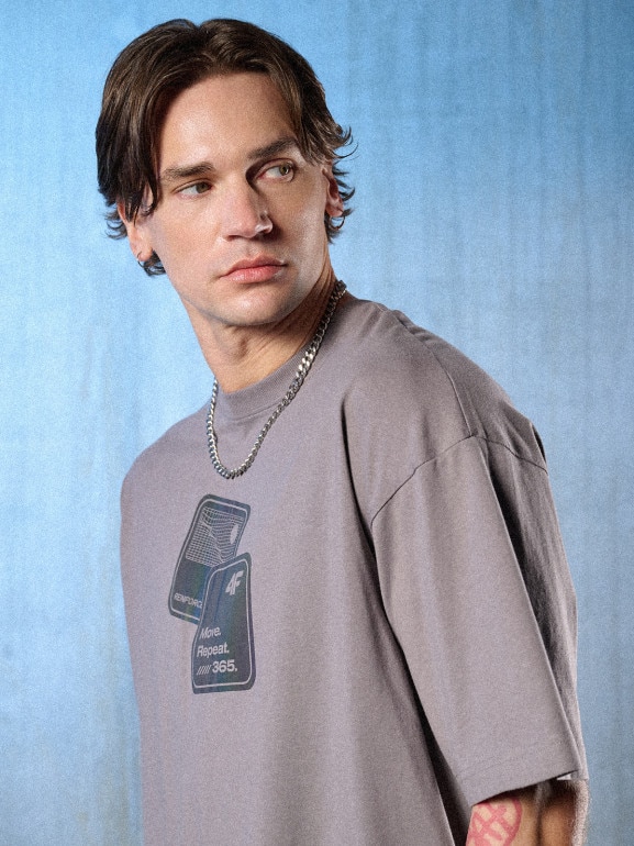 Męski t-shirt z nadrukiem 4F 4FRSS26TTSHM3660 - szary