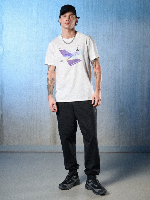 Męski t-shirt z nadrukiem 4F 4FRSS26TTSHM3661 - biały