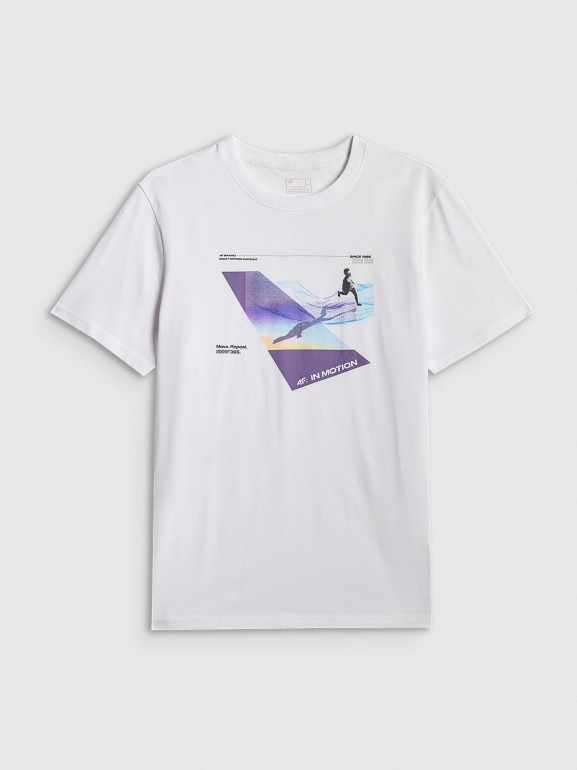 Męski t-shirt z nadrukiem 4F 4FRSS26TTSHM3661 - biały