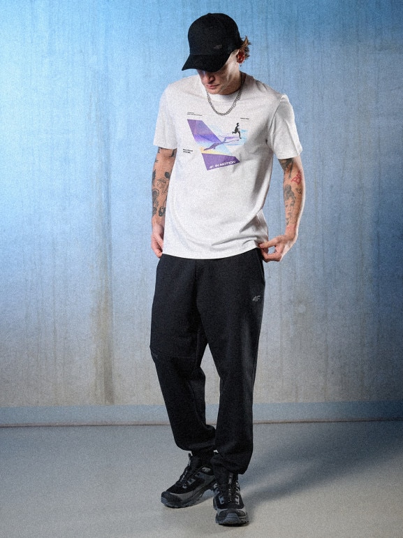 Męski t-shirt z nadrukiem 4F 4FRSS26TTSHM3661 - biały