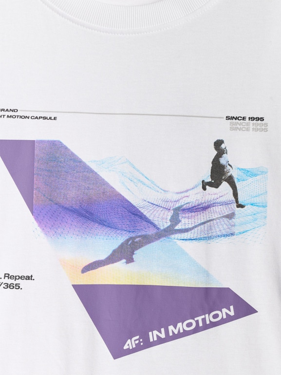 Męski t-shirt z nadrukiem 4F 4FRSS26TTSHM3661 - biały