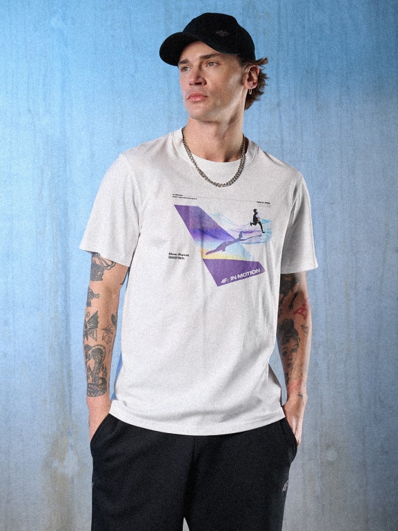 Męski t-shirt z nadrukiem 4F 4FRSS26TTSHM3661 - biały