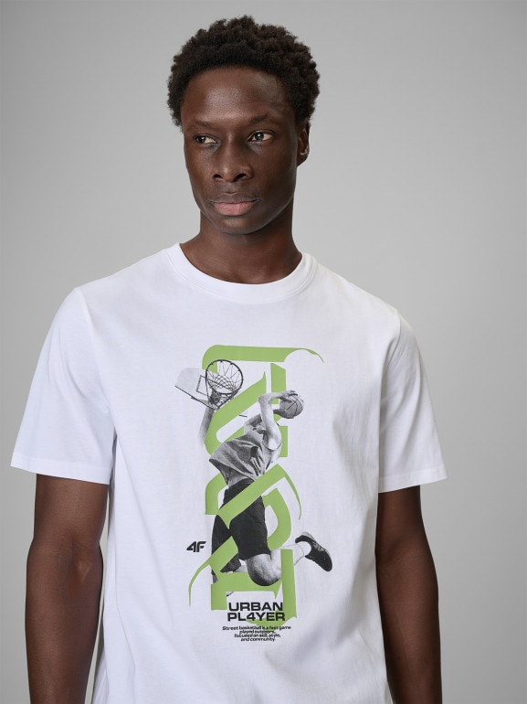 Męski t-shirt z nadrukiem 4F 4FRSS26TTSHM3768 - biały