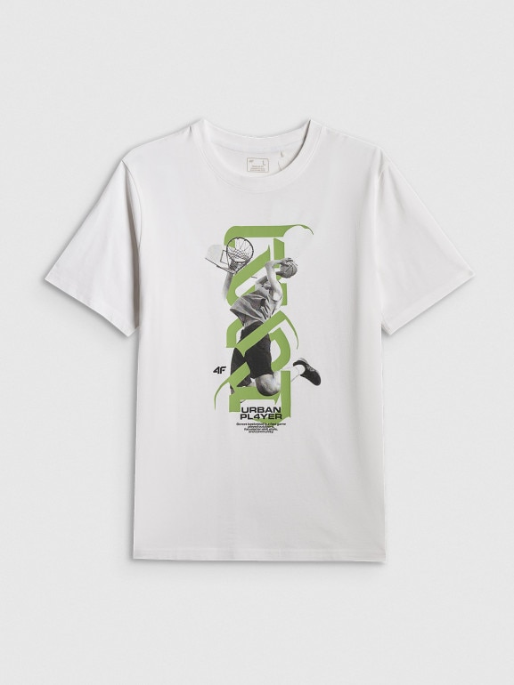 Męski t-shirt z nadrukiem 4F 4FRSS26TTSHM3768 - biały
