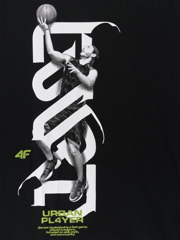 Męski t-shirt z nadrukiem 4F 4FRSS26TTSHM3768 - czarny