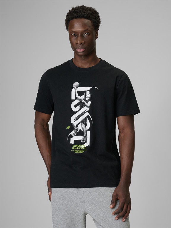 Męski t-shirt z nadrukiem 4F 4FRSS26TTSHM3768 - czarny