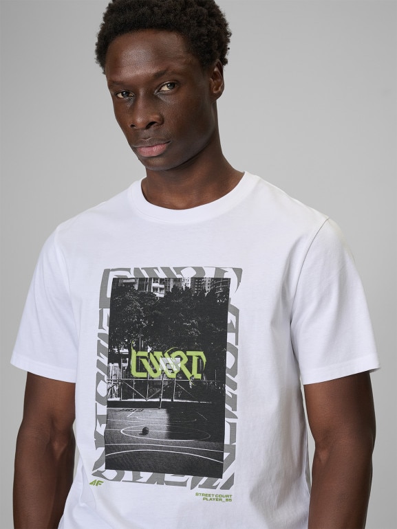 Męski t-shirt z nadrukiem 4F 4FRSS26TTSHM3769 - biały