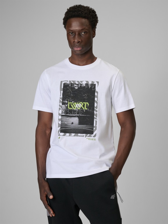 Męski t-shirt z nadrukiem 4F 4FRSS26TTSHM3769 - biały