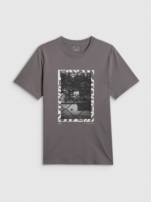 Męski t-shirt z nadrukiem 4F 4FRSS26TTSHM3769 - szary