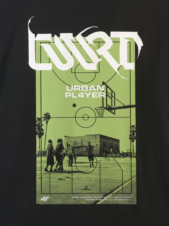 Męski t-shirt z nadrukiem 4F 4FRSS26TTSHM3770 - czarny