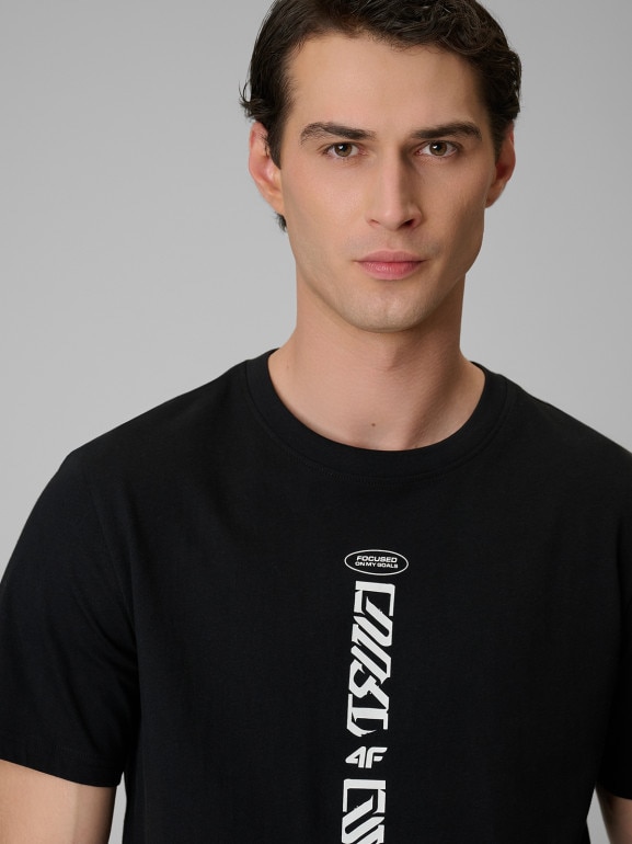 Męski t-shirt z nadrukiem 4F 4FRSS26TTSHM3771 - czarny