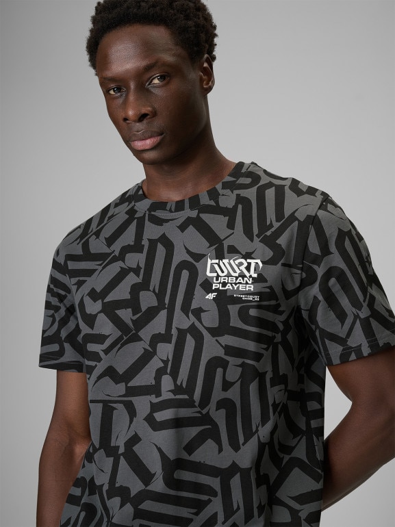Męski t-shirt z nadrukiem 4F 4FRSS26TTSHM3773 - czarny