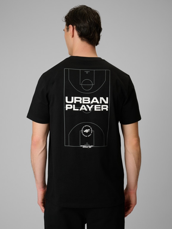 Męski t-shirt z nadrukiem 4F 4FRSS26TTSHM3774 - czarny