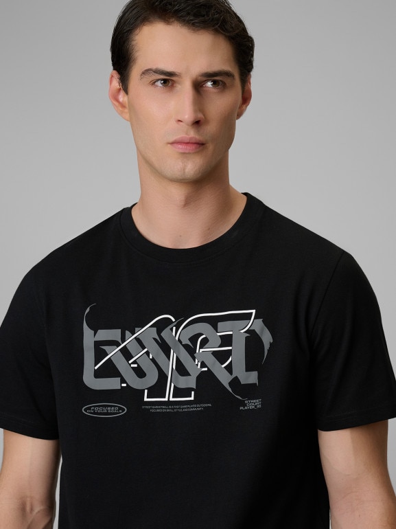 Męski t-shirt z nadrukiem 4F 4FRSS26TTSHM3775 - czarny