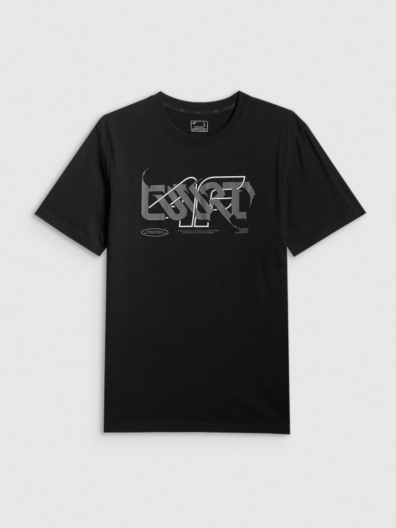 Męski t-shirt z nadrukiem 4F 4FRSS26TTSHM3775 - czarny