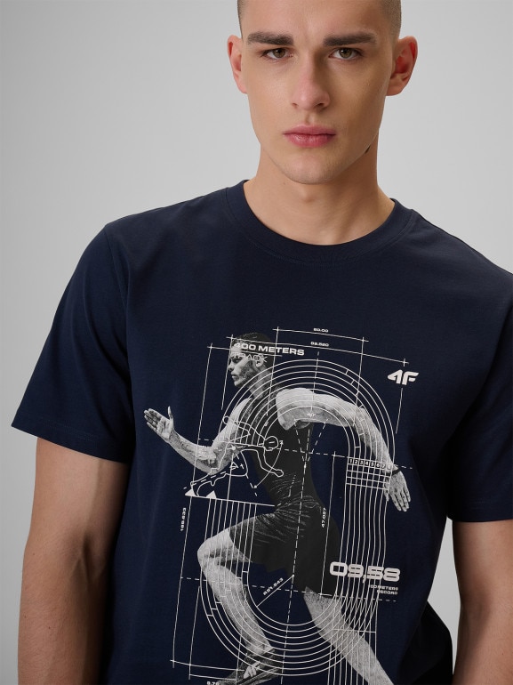 Męski t-shirt z nadrukiem 4F 4FRSS26TTSHM3802 - granatowy