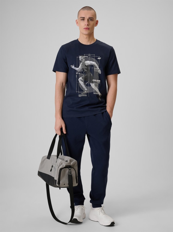 Męski t-shirt z nadrukiem 4F 4FRSS26TTSHM3802 - granatowy
