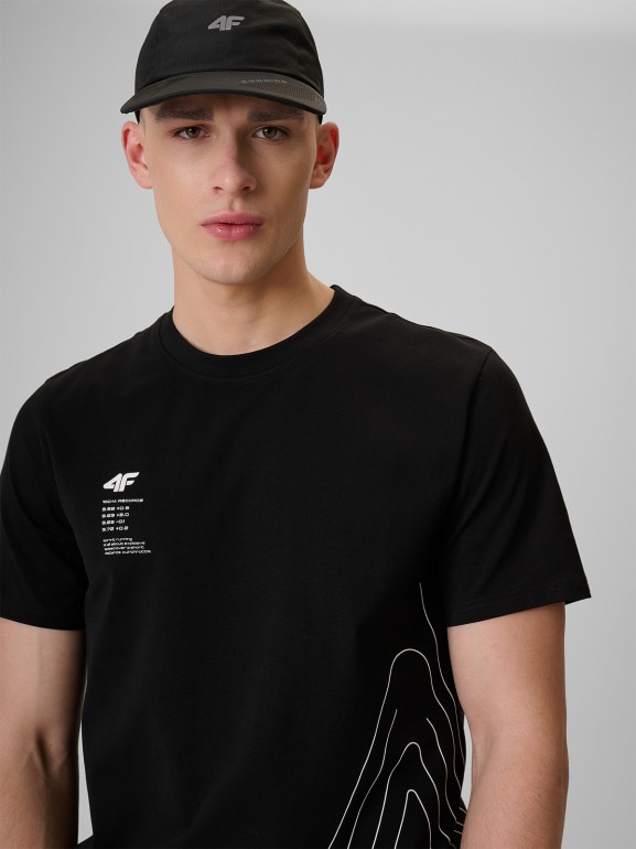 Męski t-shirt z nadrukiem 4F 4FRSS26TTSHM3809 - czarny