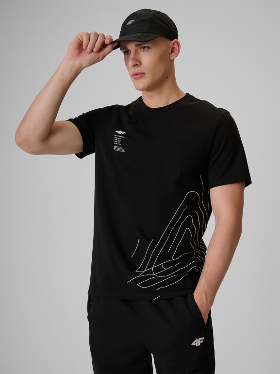 Męski t-shirt z nadrukiem 4F 4FRSS26TTSHM3809 - czarny