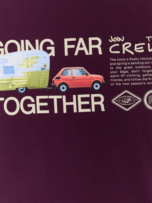 Męski t-shirt z nadrukiem 4F 4FRSS26TTSHM3810 - fioletowy