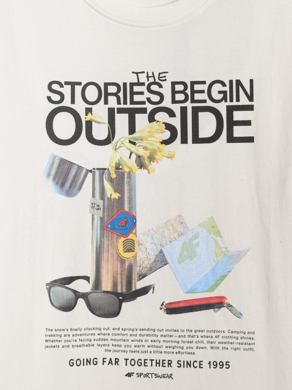 Męski t-shirt z nadrukiem 4F 4FRSS26TTSHM3811 - biały