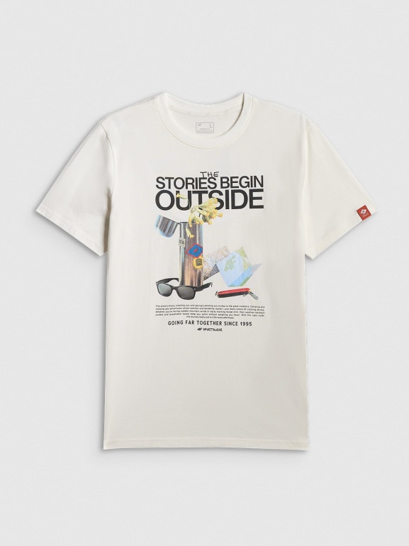 Męski t-shirt z nadrukiem 4F 4FRSS26TTSHM3811 - biały