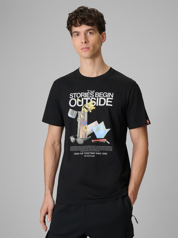 Męski t-shirt z nadrukiem 4F 4FRSS26TTSHM3811 - czarny