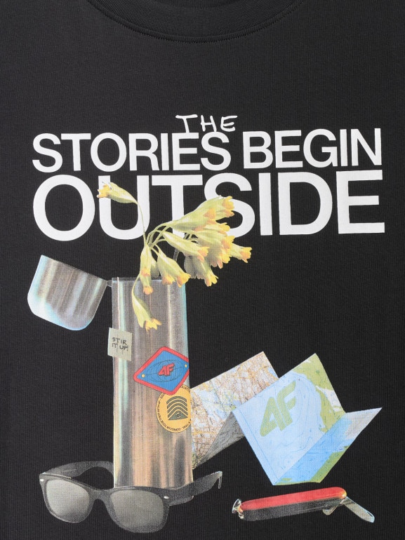 Męski t-shirt z nadrukiem 4F 4FRSS26TTSHM3811 - czarny