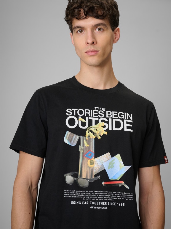 Męski t-shirt z nadrukiem 4F 4FRSS26TTSHM3811 - czarny