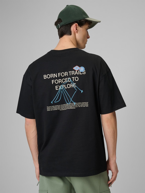 Męski t-shirt z nadrukiem 4F 4FRSS26TTSHM3813 - czarny