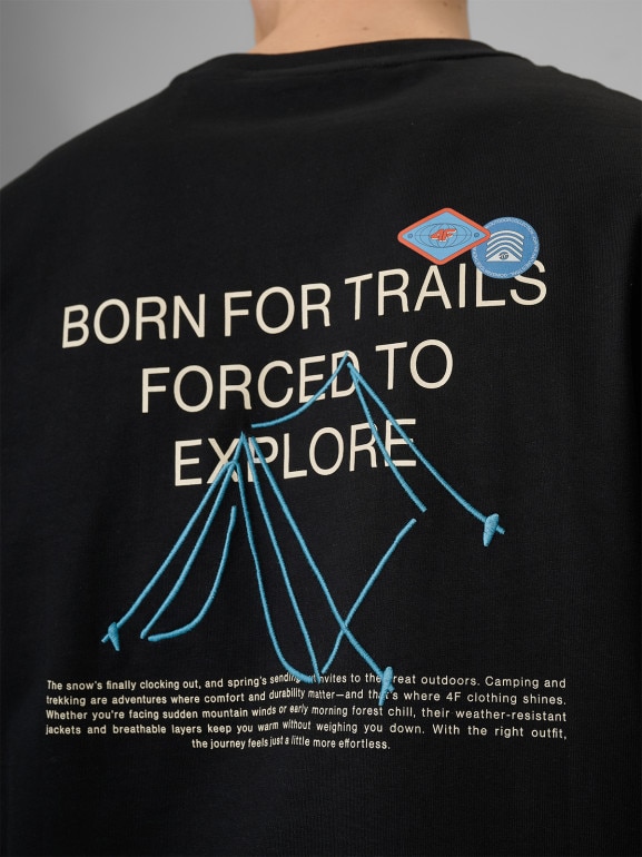 Męski t-shirt z nadrukiem 4F 4FRSS26TTSHM3813 - czarny