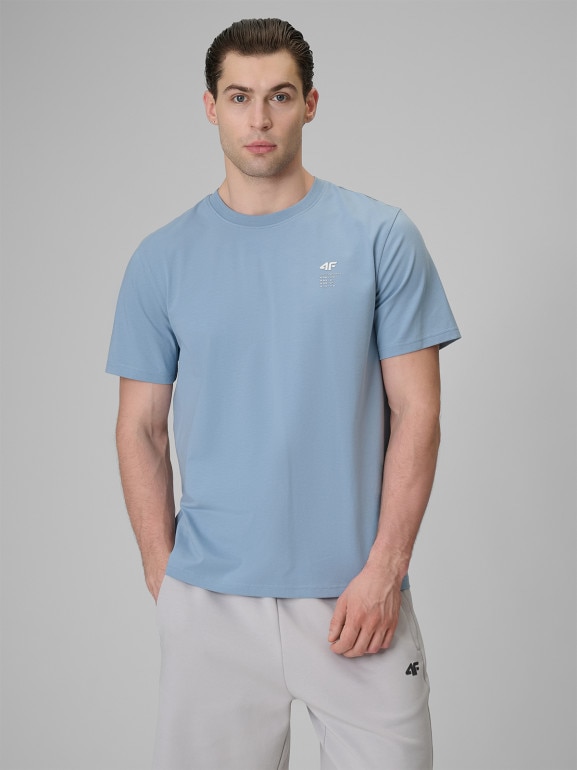 Męski t-shirt z nadrukiem 4F 4FRSS26TTSHM3818 - niebieski