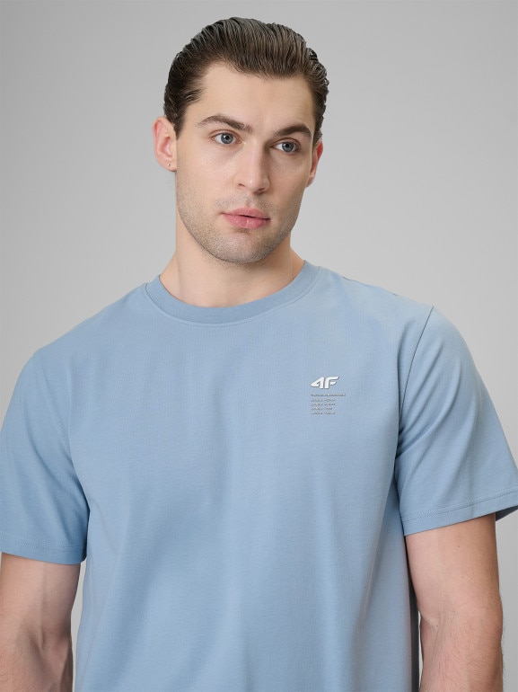 Męski t-shirt z nadrukiem 4F 4FRSS26TTSHM3818 - niebieski