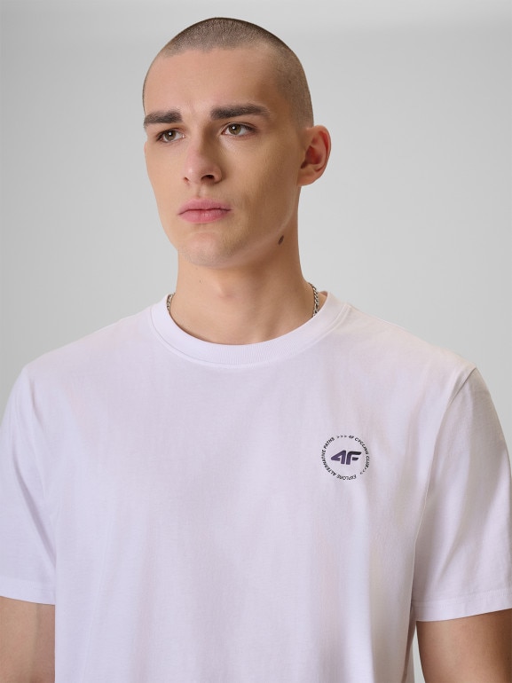 Męski t-shirt z nadrukiem 4F 4FRSS26TTSHM3873 - biały