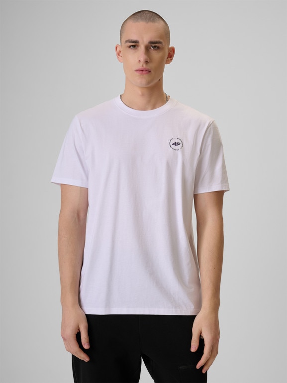 Męski t-shirt z nadrukiem 4F 4FRSS26TTSHM3873 - biały