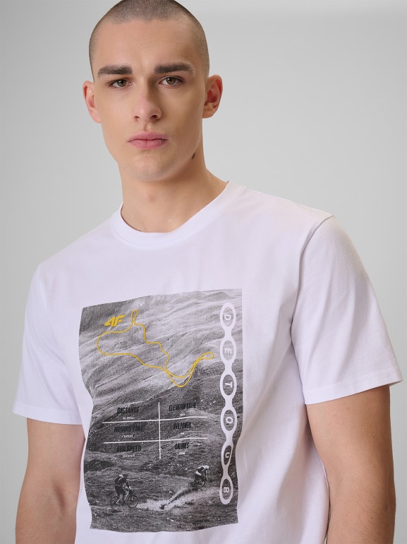 Męski t-shirt z nadrukiem 4F 4FRSS26TTSHM3876 - biały