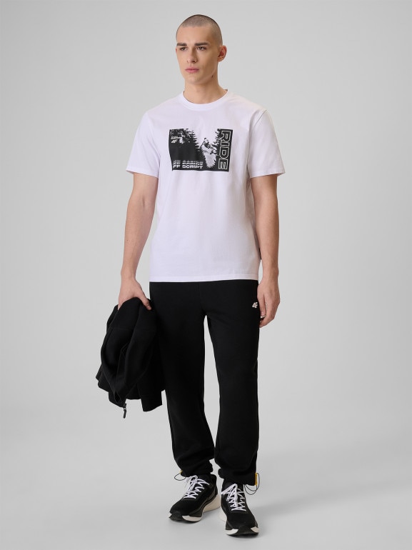 Męski t-shirt z nadrukiem 4F 4FRSS26TTSHM3878 - biały