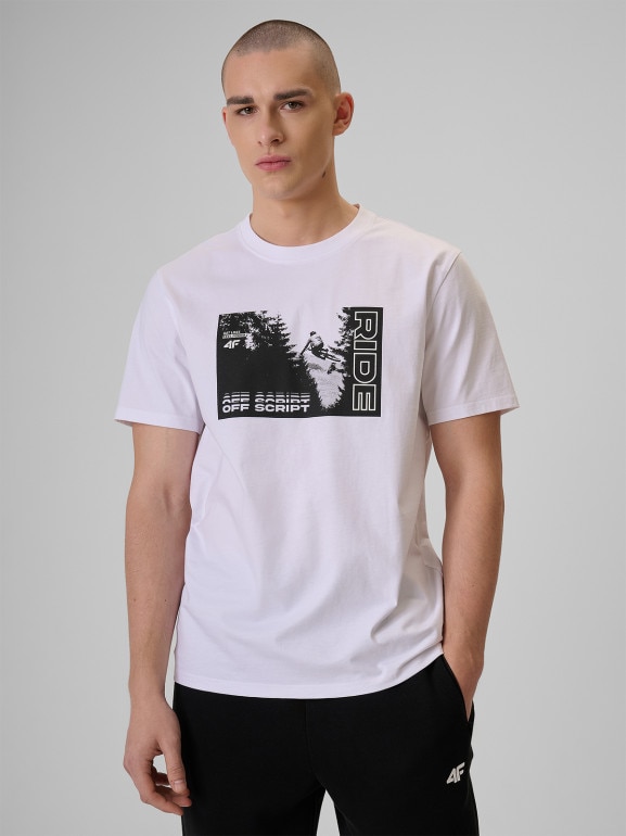 Męski t-shirt z nadrukiem 4F 4FRSS26TTSHM3878 - biały