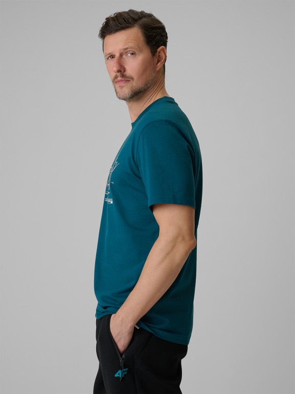 Męski t-shirt z nadrukiem 4F 4FRSS26TTSHM3989 - turkusowy