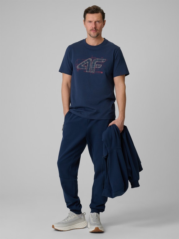 Męski t-shirt z nadrukiem 4F 4FRSS26TTSHM3989 - granatowy