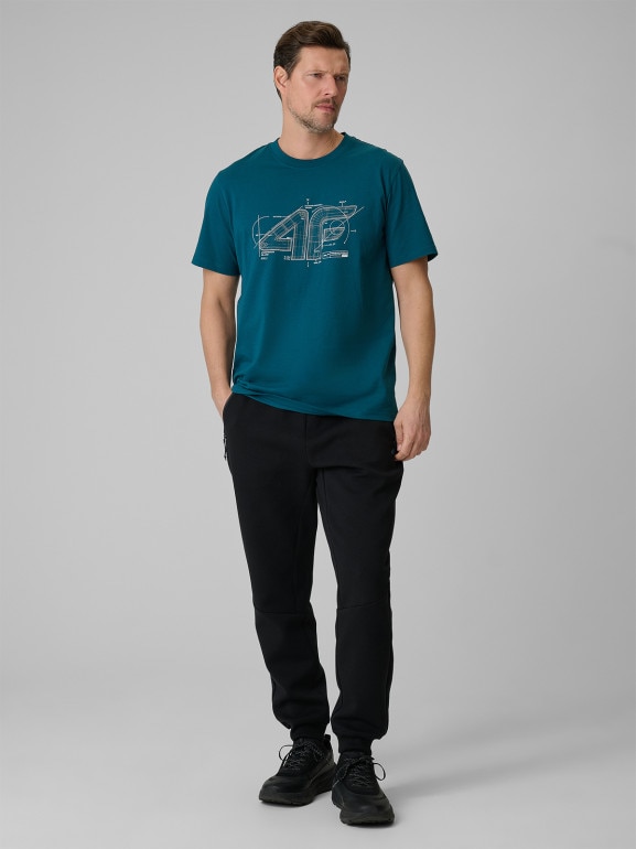 Męski t-shirt z nadrukiem 4F 4FRSS26TTSHM3989 - turkusowy