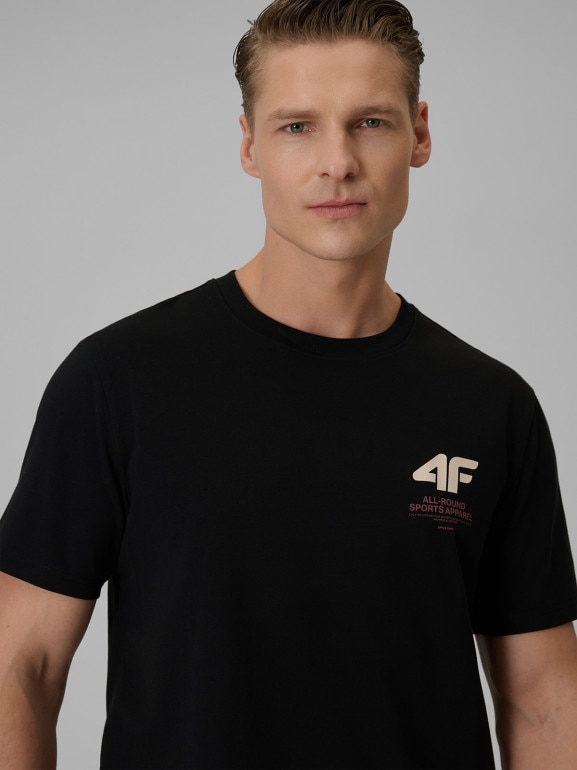Męski t-shirt z nadrukiem 4F 4FRSS26TTSHM3990 - czarny