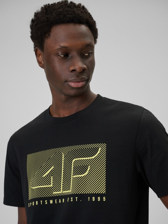 Męski t-shirt z nadrukiem 4F 4FRSS26TTSHM3991 - czarny