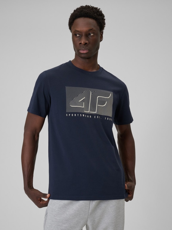 Męski t-shirt z nadrukiem 4F 4FRSS26TTSHM3991 - granatowy