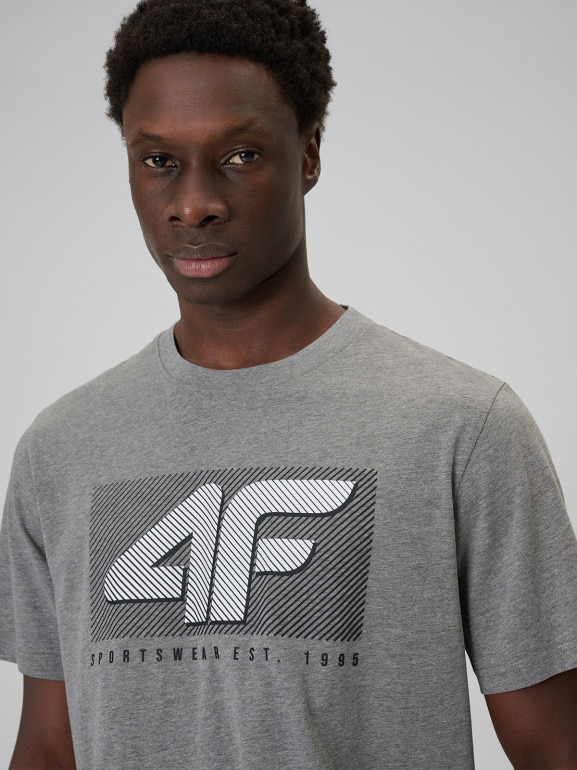 Męski t-shirt z nadrukiem 4F 4FRSS26TTSHM3991 - szary
