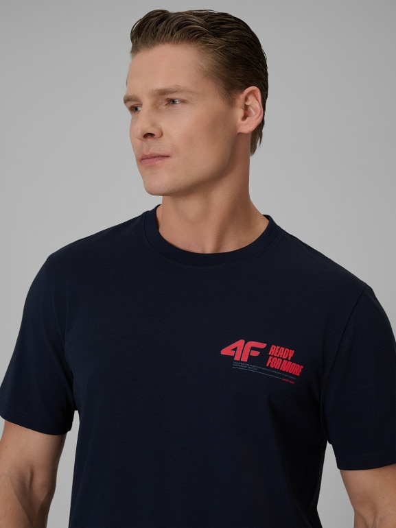Męski t-shirt z nadrukiem 4F 4FRSS26TTSHM3992 - granatowy
