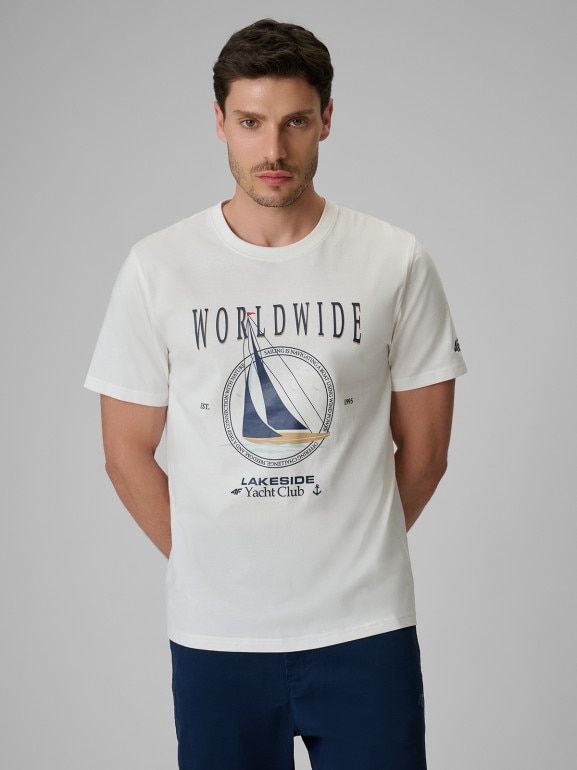 Męski t-shirt z nadrukiem 4F 4FRSS26TTSHM3993 - biały